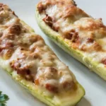 Zucchini stuffed with minced meat and cheese