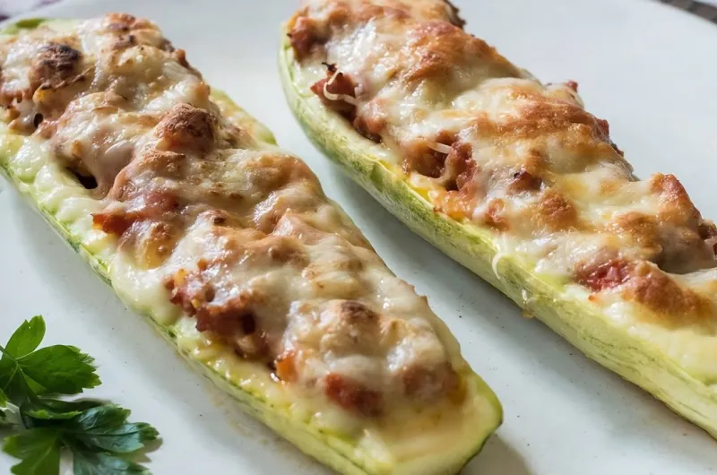 Zucchini stuffed with minced meat and cheese